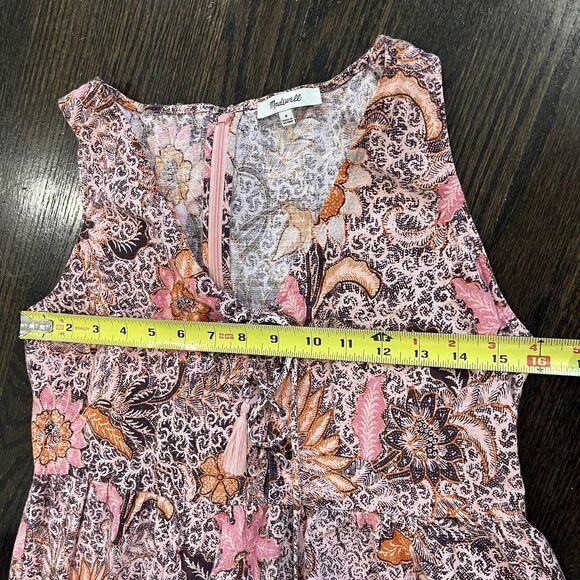 Madewell Dress Women’s 8 Lace-Up Ruffle-Hem Midi Bali Blooms Sleeveless Festival - Picture 9 of 9